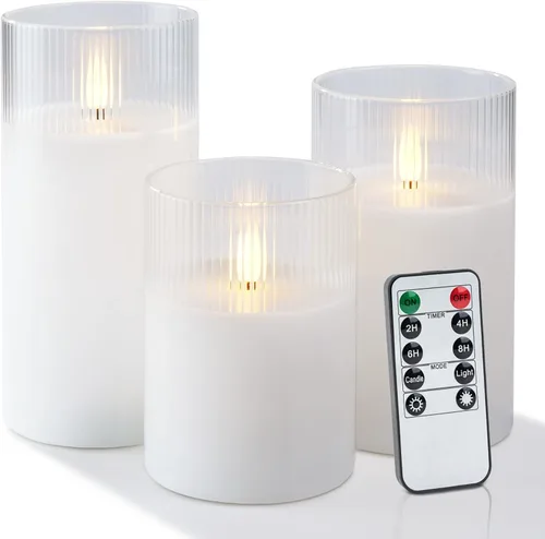 Miniatura 9 de Amagic Velas de cristal transparente sin llama que funcionan con pilas, temporizador, control remoto, velas LED de pilar, funcionan