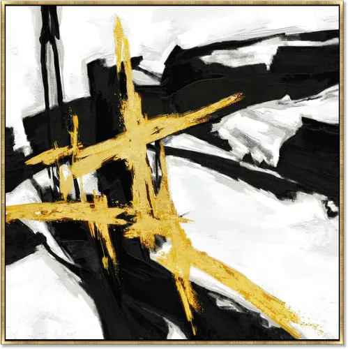 Miniatura 9 de Sofoney - Lienzo abstracto enmarcado en oro negro y dorado, impresiones artísticas 3D texturizadas con pinceladas negras con lámina dorada