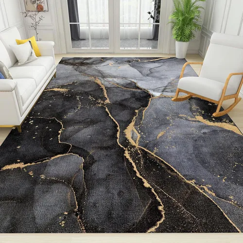 Miniatura 8 de Alfombra de área estampada azul, retro, envejecida, antideslizante, para interiores, sala de estar, lavable a máquina, transpirable para sala