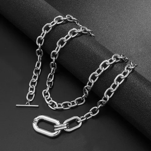 Miniatura 4 de Sgoeths 2 collares gruesos y en capas cadena de mosquetón de eslabones cubanos joyería punk hip-hop (dorado), Metal, No es una piedra preciosa