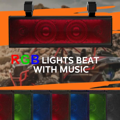 Miniatura 7 de Barra de sonido UTV de 17 pulgadas, barra de sonido para carrito de golf, Bluetooth IP65, impermeable, 400 W, amplificada con iluminación RGB