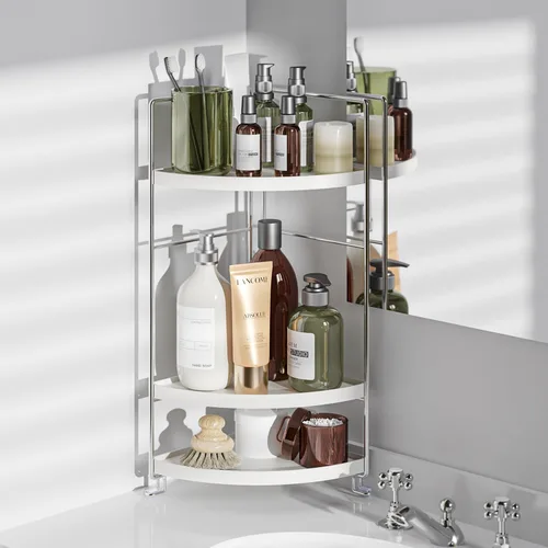 Miniatura 4 de Organizador de esquina de baño de 3 niveles, estante de almacenamiento de maquillaje para el cuidado de la piel, organizador de encimera de Negro