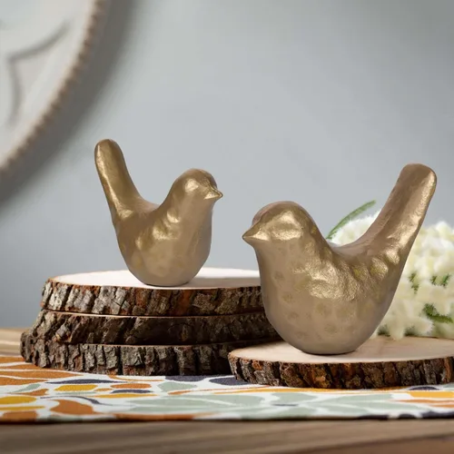 Miniatura 6 de Elegante estatua de pájaro de hierro fundido con revestimiento de latón vintage – Figura de pájaro dorada para escritorio, sala de estar