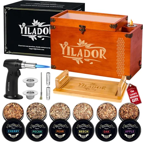 Kit de fumador a la antigua – Caja de regalo de madera premium para whisky y cócteles, fumador eléctrico de 2 en 1 para bebidas y alimentos con