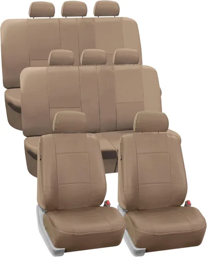 Miniatura 10 de Fundas para asiento de PU para carro de 3 filas FH Group FH-PU002, compatibles con airbag y división de asientos Negro