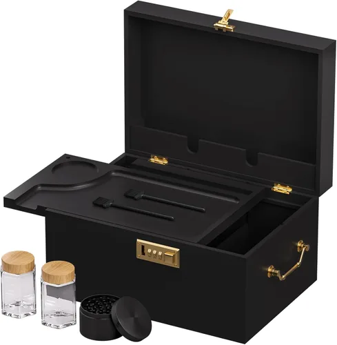 Miniatura 9 de Youpehom Caja grande de bambú, caja de almacenamiento decorativa con cerradura de combinación, caja de madera con cerradura y tapa, caja