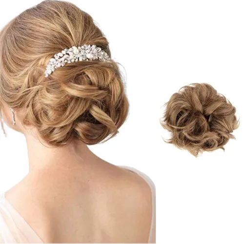 Miniatura 17 de Extensiones de cabello desordenado, coleta, peinado recogido, Moño, Mezcla de blanqueador negro y café.