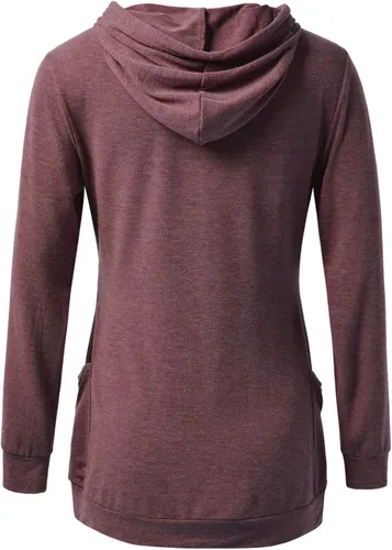 Miniatura 3 de GINKANA Sudadera con capucha para mujer, manga larga, con botones, decoración con bolsillos, camisas, túnica