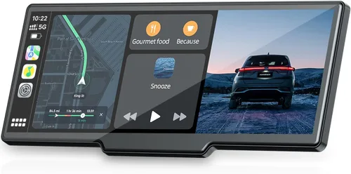 Topexplore Pantalla Carplay de 9.26 pulgadas para automóvil con cámara de tablero de 2.5K y cámara de respaldo de 1080P, pantalla portátil