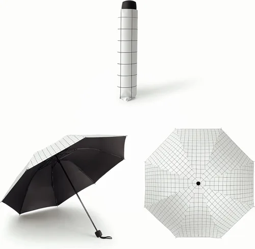 Miniatura 7 de URAWESO Plaid Parasol Sun Protection UV Blocking Compact Folding Travel Umbrella for Walking
