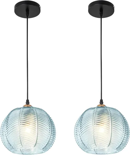 Miniatura 27 de Lámparas colgantes de esquina vintage para sala de estar, lámpara colgante de vidrio acanalado ámbar con cable enchufable, lámpara colgante bohemia