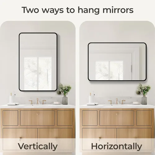 Miniatura 6 de USHOWER Espejos de baño para sobre el fregadero, espejo rectangular con marco de metal, espejo de tocador moderno de granja, montado en la pared