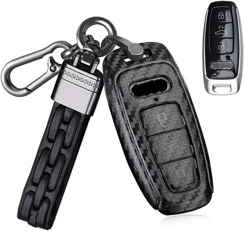 Miniatura 10 de SANRILY Funda para llavero con patrón de fibra de carbono mate 3D para Audi A4 Q7 Q5 TT A3 A6 SQ5 R8 S5 Accesorios Llavero sin llave con llavero