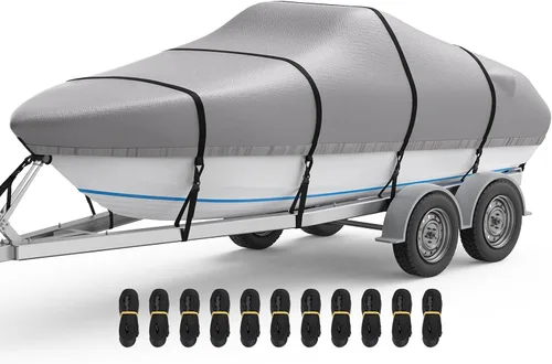 Miniatura 12 de RVMasking Funda para Barco, Lona de Poliéster 1400D Ultra Gruesa con Doble Capa de Impermeabilización PU, Se Adapta a 16-18.5 pies Tri-Hull, V-Hull