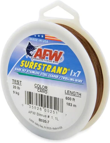 Miniatura 49 de Surfstrand Bare 1x7 Cable Líder de Acero Inoxidable - Línea Líder de Pesca para Agua Salada, 20lb Test - 325lb Test en Brillante, Camuflaje
