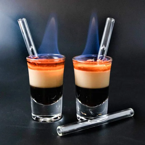 Miniatura 4 de HALM - Pajitas de vidrio – 6 popotes cortos reutilizables de 4 pulgadas + cepillo de limpieza sin plástico perfecto para B52 y vasos de chupito