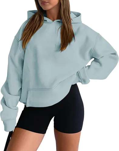 Miniatura 25 de onlypuff Sudadera casual con capucha para mujer, de manga larga, con bolsillo de canguro, hombro caído