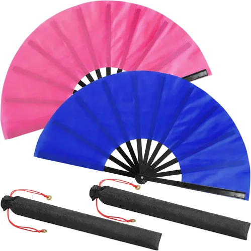 Miniatura 35 de Maitys Paquete de 2 ventiladores de mano plegables grandes de 13 pulgadas, ventiladores chinos de mano grandes para baile de línea, Tai Chi