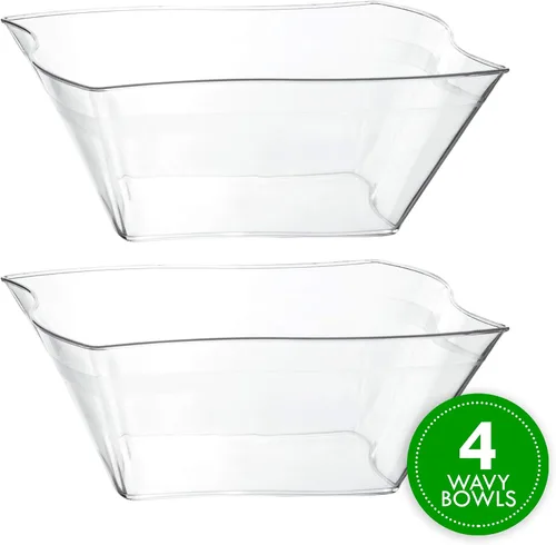 Miniatura 7 de PLASTICPRO Cuencos desechables de plástico cuadrados con diseño de ondas, resistentes para aperitivos o ensaladas de fiesta (4, medianos)