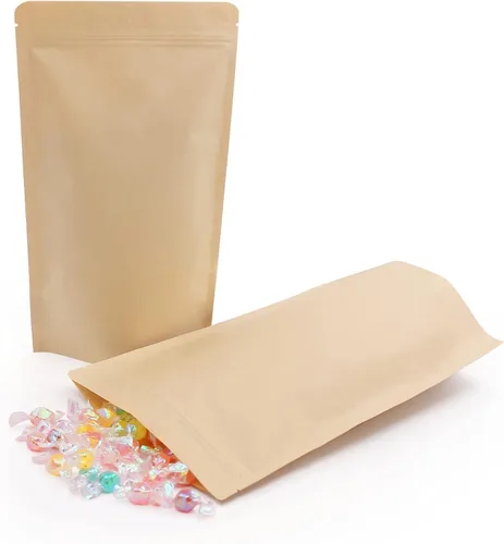 Miniatura 10 de SumDirect Bolsas de pie de papel kraft – Paquete de 50 bolsas reutilizables con cremallera de 3.5 x 5.5 pulgadas con forro de aluminio para el hogar
