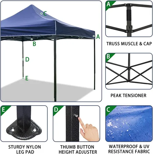 Miniatura 5 de FDW Tienda de campaña, toldo comercial instantáneo de 10 x 10 pies, toldo ajustable impermeable 300D con bolsa de transporte con ruedas, 4 bolsas
