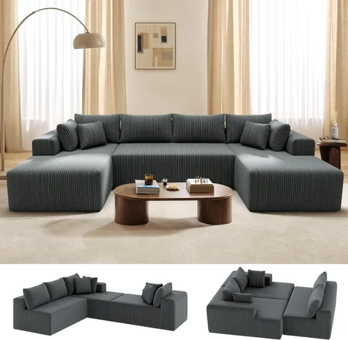 Miniatura 10 de Cloud Couch Sofá Seccional en Forma de U, Sofás Modulares Blandos de 134 pulgadas para Sala de Estar, Sofá de Asiento Profundo de Pana con 2 Chaise
