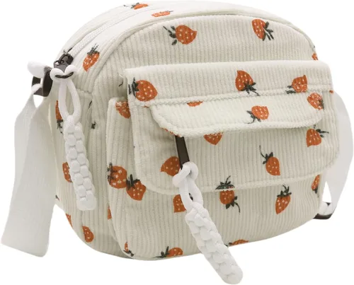 Miniatura 4 de Bolso cruzado de pana de fresa para mujeres y niñas, bonito bolso de mano con diseño de fresa, bolso de mensajero pequeño, bolso de hombro