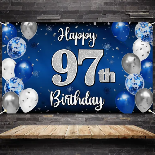 Miniatura 34 de Decoración de feliz cumpleaños 35, globo azul y plateado de 35 años, cartel grande de telón de fondo de cumpleaños, suministros para fiesta de 35th