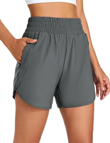 Miniatura 13 de KPSUN Pantalones cortos deportivos para mujer de 5 pulgadas de cintura alta, pantalones cortos de entrenamiento de verano con bolsillos