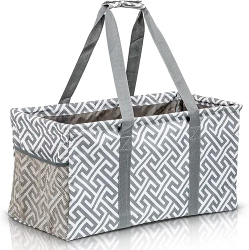 Miniatura 29 de Bolsa de utilidad extragrande Lucazzi - Cesta de lona rectangular plegable reutilizable con marco de alambre con dos bolsillos exteriores