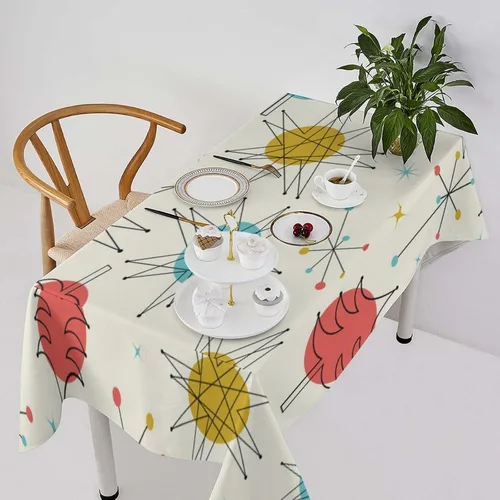Miniatura 55 de Mantel retro moderno de mediados de siglo, diseño de colores retro de los años 50, resistente al agua, mantel lavable para cocina, comedor, fiesta