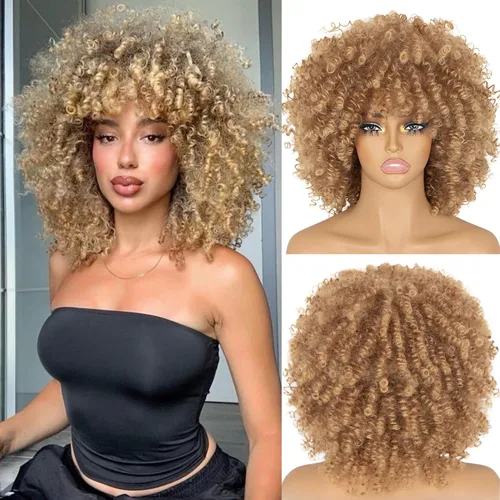 Miniatura 22 de Pelucas Afro para Mujeres Negras Pelucas Afro Rizadas de los 70s Suaves de Aspecto Natural Esponjosas y Saltarinas Pelucas Afro Negras Cabello