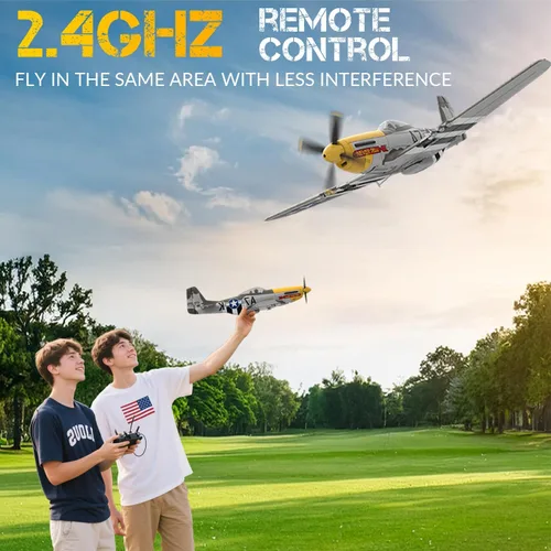 Miniatura 5 de VOLANTEXRC Aviones RC sin escobillas para adultos, 4 canales RTF P-51 Mustang RC Avión de combate, giroscopio de 6 ejes, 3 modos de vuelo