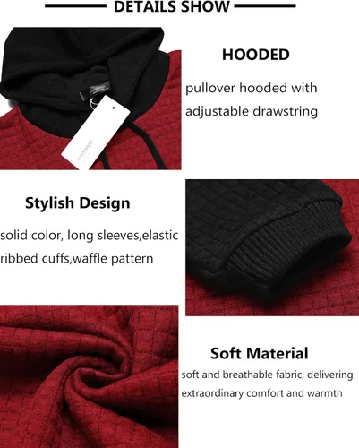 Miniatura 5 de COOFANDY - Sudadera con capucha para hombre, casual, de manga larga, con cordón ajustable y tejido de punto de gofre