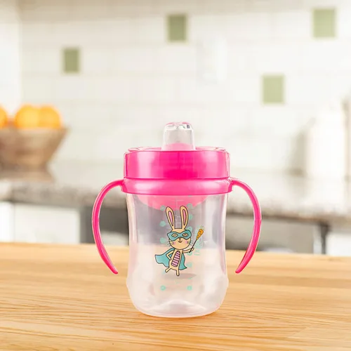 Miniatura 4 de Dr. Brown's Milestones Vaso de aprendizaje con boquilla suave con asas, Conejito Rosa Héroe, libre de BPA, 9 oz/270 mL, 9m+ Pink Bunny Hero