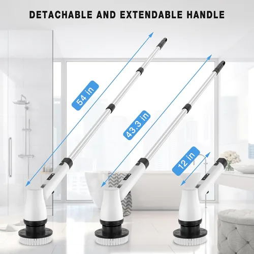 Miniatura 5 de KEROMEE Cepillo eléctrico de limpieza inalámbrico con 7 cabezales de cepillo reemplazables y mango de extensión ajustable, limpiador de ducha de 2
