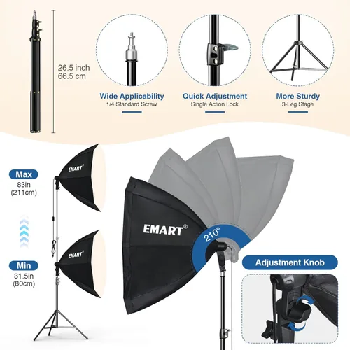 Miniatura 6 de EMART Softbox - Kit de iluminación con bolsa de arena, 25.5 pulgadas de diámetro con 2 bombillas LED de control remoto de 135 W, 3000-6500 K, kit