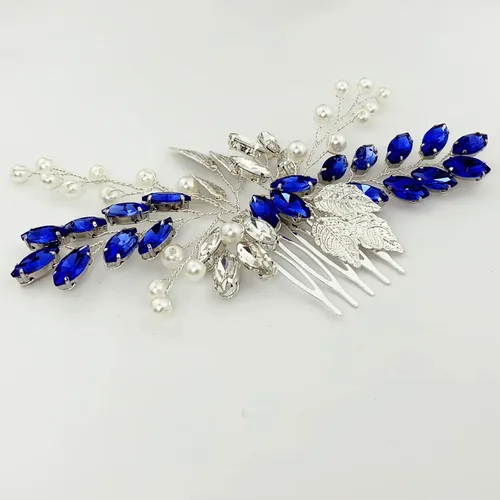 Miniatura 5 de Peine para el cabello de novia de boda, perlas de diamantes de imitación, hojas plateadas, accesorios para mujeres y niñas, fiesta de regreso a casa