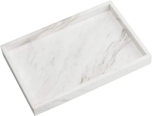 Bandeja de almacenamiento de mármol natural, bandeja de joyas para cosméticos, organizador de cocina, bandeja de mesa auxiliar (blanco Volakas,
