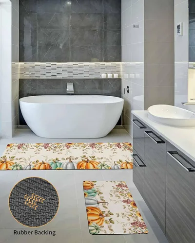 Miniatura 5 de Tapete de baño de eucalipto y calabaza para bañera, antideslizante, de secado rápido y absorbente, de tierra de diatomeas, para ducha, fregadero