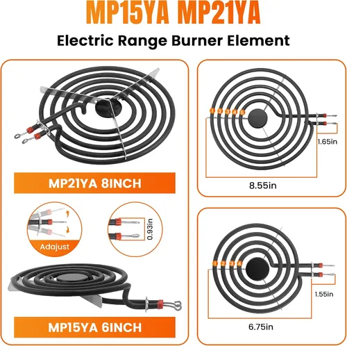 Miniatura 3 de Sartenes de goteo para estufa eléctrica y quemador de estufa MP22YA de repuesto para estufa eléctrica W-hirlpool Ken-more Ama-na, 2 x 6 pulgadas y 2