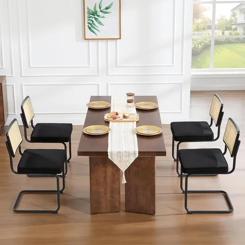 Miniatura 21 de Zesthouse Juego de 4 sillas de comedor de ratán natural, sillas de comedor modernas de mediados de siglo con respaldo de madera maciza y base