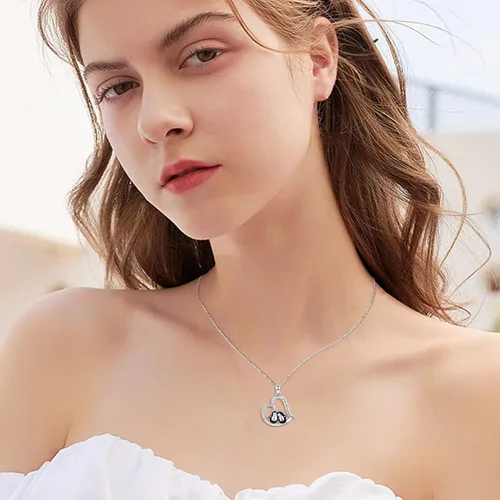Miniatura 3 de lotus & leaf Penguin Necklace Sterling Silver HeartMoon Pendant Necklace Penguin Gifts for Women Girls