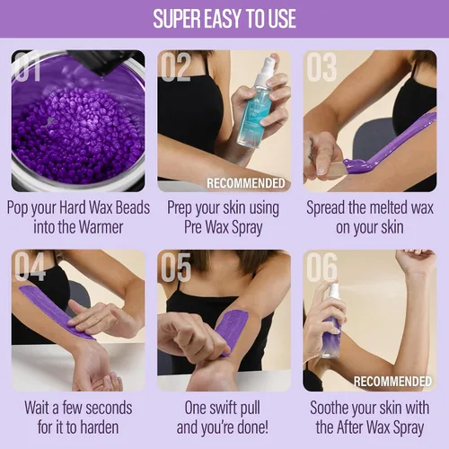 Miniatura 4 de Tress Wellness Cuentas de cera, seguras para la piel, probadas dermatológicamente, kit para bikini en casa, brasileño y cuerpo completo, lavanda