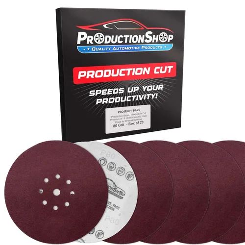 Miniatura 7 de ProductionShop Discos de lijado de grano 60 con patrón rojo de 9 agujeros de 9 pulgadas, caja de 20 – Papel de lija sin polvo con respaldo de gancho