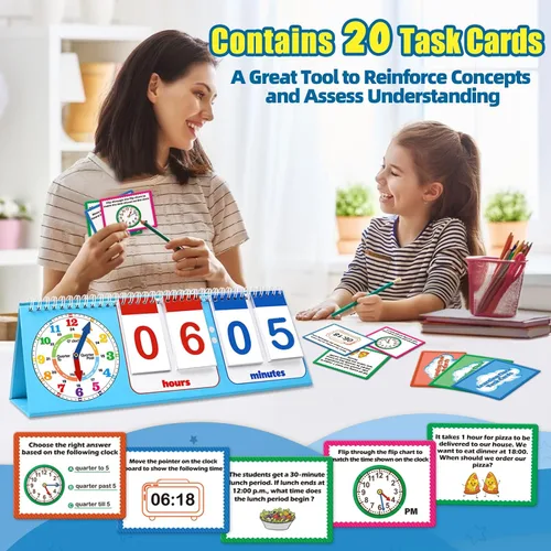 Miniatura 3 de Torlam Reloj de aprendizaje Rotafolio Colorido analógico y digital Reloj de enseñanza para niños, manipuladores de matemáticas 1er 2do grado