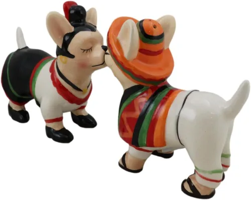 Miniatura 7 de Ebros Chi Chi Chi Kissing Mexicano Chihuahua Mascota Perro con sombrero y serape pareja salero y pimentero Set de figuras de cerámica para fiesta