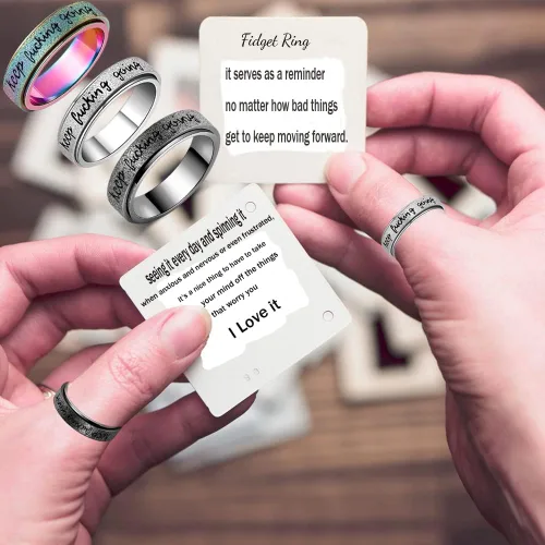 Miniatura 2 de LuckyAmor Anillo para ansiedad para mujer anillo giratorio de acero inoxidable con mantra inspirador personalizado para hombres, mujeres y amigos