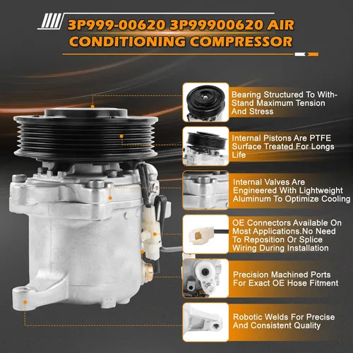 Miniatura 5 de Compresor de aire acondicionado 6PK SVO7E 3P999-00620 3P99900620 447280-3050 447280-3080 para Kubota M135GX GXDTC M13 pieza de repuesto