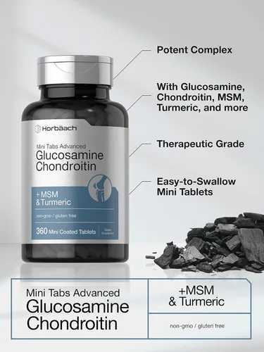 Miniatura 3 de Horbäach Glucosamina condroitina MSM cúrcuma 360 mini tabletas recubiertas Fórmula avanzada de glucosamina Suplemento sin OMG y sin gluten